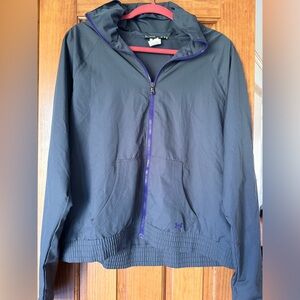 Under Armour Jacket Women’s XL Gray Purple Semi Fitted Full Zip Windbreaker